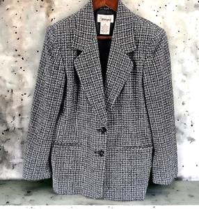 Worthington Blazer Jacket Womens 6 Petite Black Gray Tweed Acrylic Wool Blend - Picture 1 of 15
