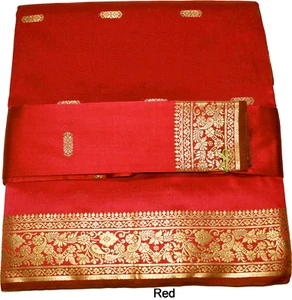 Indian Handloom Art Silk Sari Saree with Unstitched Blouse Piece 525 Red - Picture 1 of 3