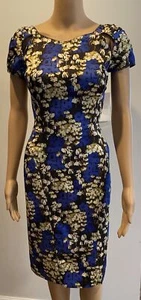 ZAC POSEN Blue Silk Floral Print Sheath Dress SZ 6 - Picture 1 of 6
