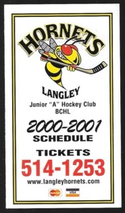 2000-01 Langley Hornets BCHL Hockey Schedule !!! Canlan Ice Sports - Imagen 1 de 1