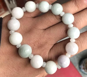 13mm Certified Natural Grade A Jade Green Jadeite Beads Bracelet 7.5” AAA - Picture 1 of 7