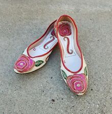 Indian Handmade Floral Embroidered Women Shoes Flip-Flops Mojari US 8/ 13-14 EUC