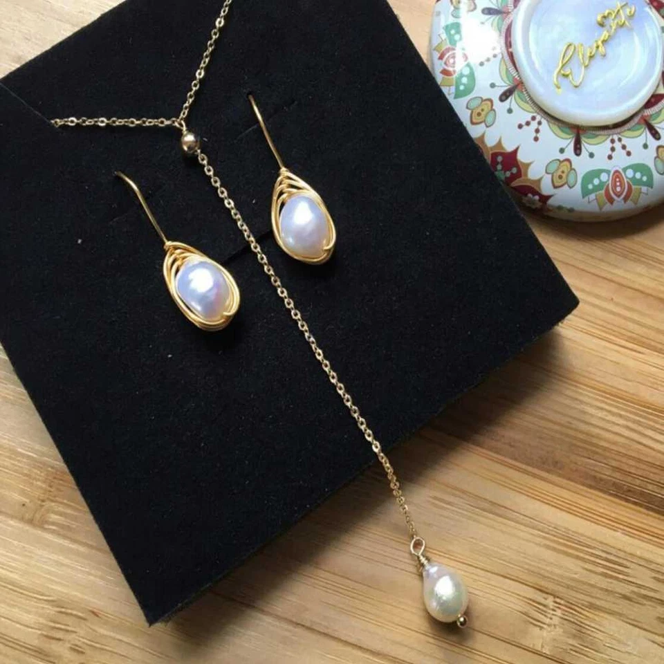 Juego de pendientes colgantes barrocos blancos naturales 9-10 mm zodiaco piedras preciosas regalo artesanal Foto 1 de 1