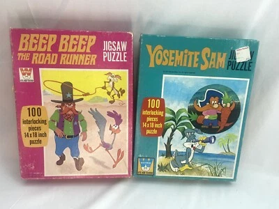 2 Vtg 70s Whitman Jigsaw Puzzles Yosemite Sam Bugs Bunny Road Runner Complete - Image 1 of 4