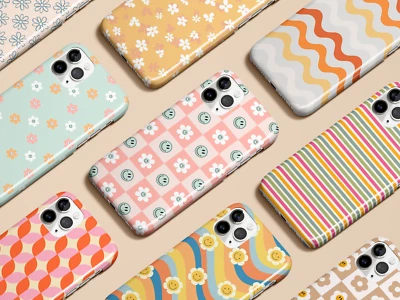 Retro Aesthetic Cottagecore Pastel Boho Checkered Smiley Boho Floral Phone Case - Image 1 of 4