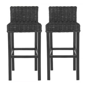 Home Square 29.5" Mango Wood Bar Stool in Black - Set of 2 - Picture 1 of 4