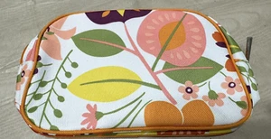 Clinique Floral Cosmetic Bag White Orange Floral Zip 9"x6" - Picture 1 of 3