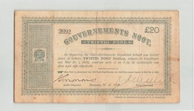 SOUTH AFRICA 20 Pounds 1900, P-57b, w/o "No", +-3k Printed, Boer War, Pretoria 1 - Image 1 of 2