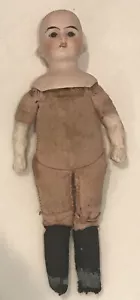 Antique Bisque Head Shoulder Plate Open Head Doll, Cloth Body & Bisque Arms 9” - Picture 1 of 8