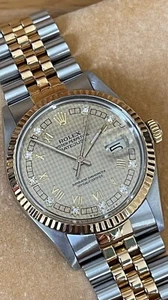 Very RARE Rolex Datejust 36mm 16233 Steel Houndstooth Dial 10P Diamonds Jubilee - Picture 1 of 8