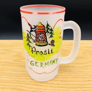 Taza de cerveza de vidrio esmerilado Hazel Atlas Alemania Prosit 12 onzas Gay Fab Studio - Imagen 1 de 12
