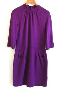 Z Spoke by Zac Posen Sheath Dress Purple Back Button 3/4 Sleeve Drop Waist S - Picture 1 of 12