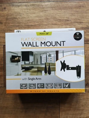 B-Tech BTV113 Black Flat Screen Wall Mount With Single Arm (Max 28") Brand New - Image 1 of 4