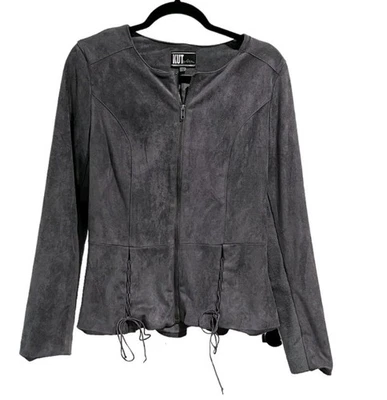 Kut from the Kloth Soft Faux Suede Gray Peplum Jacket Zip Front Lace Detail M - Image 1 of 4
