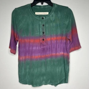 Raquel Allegra Tie Dye Baumwolle Henley T-Shirt Kurzarm Gr. 1 Small Boho Hippie - Bild 1 von 10
