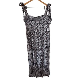 DVF Womens SZ 1X Black White Floral Smocked Maxi Dress Adjustable Tie Straps - Picture 1 of 9
