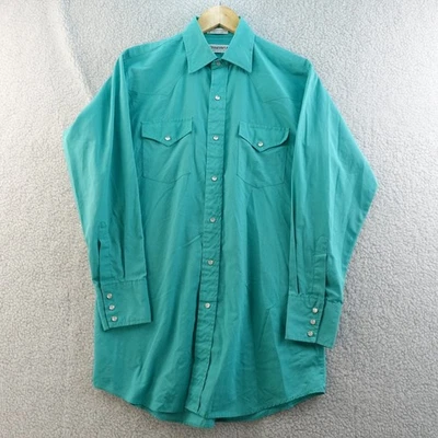 Vintage Coastal West Ranchwear Mens XL Pearl Snap Western Shirt Teal Long Sleeve - Image 1 of 4