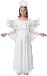 Halloween Child Angel Dress Costume, White Gown for Kids Role Play Parties - Picture 1 of 12
