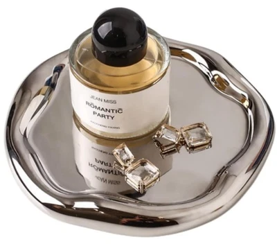 Silver Tray Decorative Vanity Tray Bathroom Tray Jewelry Dish Ceramic Silver ... - Image 1 of 4