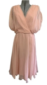 Vintage Chiffon Dusty Rose Midi Dress By Miss Elliette Size 14 1970’s - Picture 1 of 12