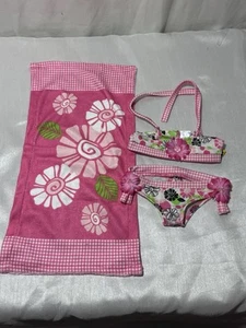Build A Bear Rosa Weiß Blumen Blume Badeanzug Bikini Handtuch Teddy Set - Bild 1 von 6