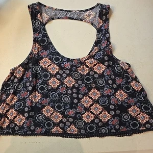 Vintage Y2K Mudd Open Back Crop Top pom pom Hem Navy Boho Festival 90s Size XL - Picture 1 of 8