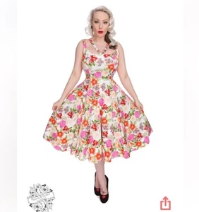 Herzen Rosen 50er Adelise Blumen Swing Kleid London Retro Rockabilly Fit Flare 10 - Bild 1 von 11