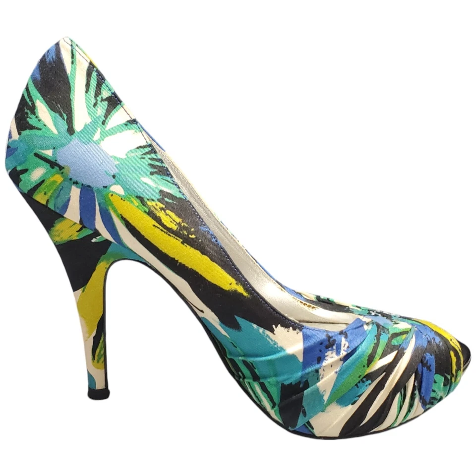 Audrey Brooke Stiletto High Heel Womens 8M Multicolor Floral Peep Toe Slip On - Image 1 of 4