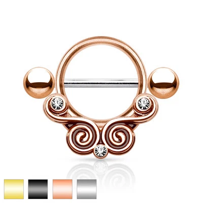 Pair of Tribal Lace Swirls CZ Gem Surgical Steel Nipple Rings Shield 14g 9/16" - Image 1 of 4