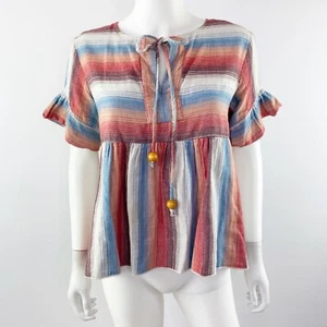 Warm by Tracy Feith Top Size 1 US S Striped T-Shirt 100% Silk Boho Beachy - Picture 1 of 8