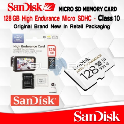 Sandisk Micro SD Card 128GB High Endurance Adapter Flash Memory Phone Video cam - Image 1 of 2
