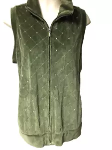 Quacker Factory Velour Vest Women's Size L Gray Studded Full Zip Pockets EUC - Picture 1 of 6
