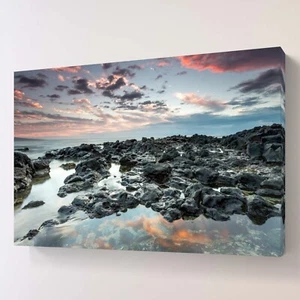 Seaside Sunset Rock Coast Canvas Wall Art Picture Framed Print Home Decor - Picture 1 of 8