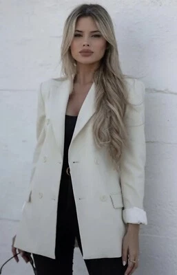 ZARA WOMAN NWT TAILORED DOUBLE BREASTED BLAZER JACKET 2297/707 ECRU WHITE  XS - Image 1 of 4