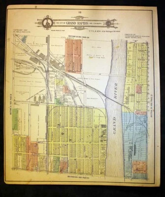 City of Grand Rapids 1907 Plat Map Leonard St Knapp Ave Kent County Club MI - Image 1 of 4