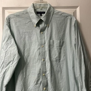 Tommy Hilfiger Large Green White Stripe Button Down Dress Shirt 16-1/2 34/35 - Picture 1 of 6