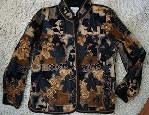 Coldwater Creek Floral Leaf Reversible Jacket Black Brown Gold Size PM - Picture 1 of 11