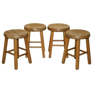 SUITE OF FOUR SOLID OAK HAND CARVED DINING ROOM TABLE STOOLS - Picture 1 of 17