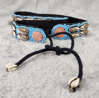 Cinturón Mujer Turquesa Semilla Cuentas Concha Madera Roja Boho Hippie Hecho a Mano en EE. UU. Foto 1 de 4
