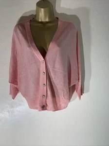womens M&Co Uk 10 Apricot Thin Knit 3/4 Sleeve Relax Fit V Neck Casual Cardigan - Picture 1 of 8