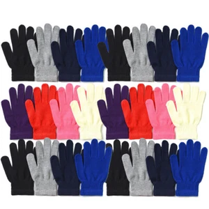 Paquete de 12 guantes mágicos elásticos tejidos térmicos elásticos cálidos de invierno lisos para hombres y mujeres lote a granel - Imagen 1 de 11