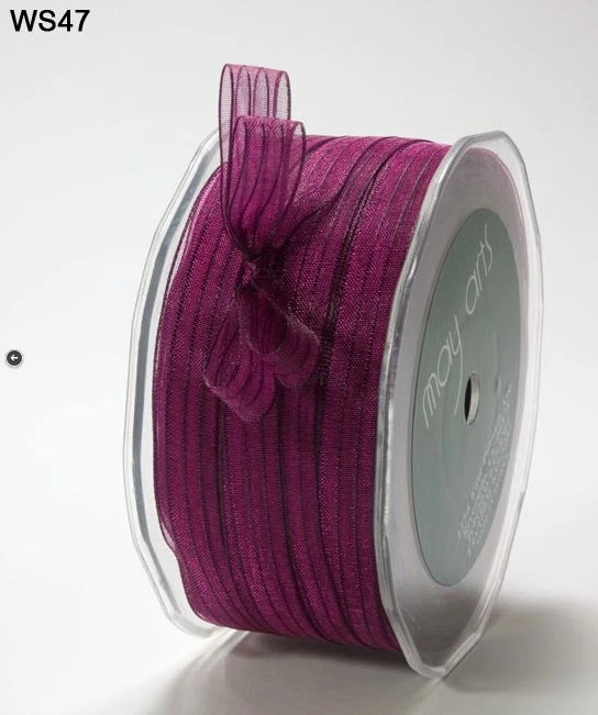 3/8" Sheer Iridescent Pinstripe Ribbon - May Arts - WS47 Fuchsia/Violet -100 yds - Image 1 of 1