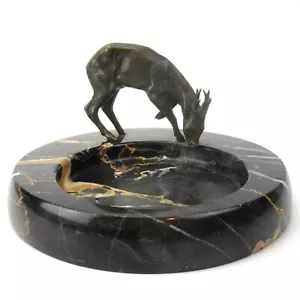 Marble Ashtray with Bronze Figurine DEER Marked c. 1920 Art Nouveau / Art Deco - Picture 1 of 6