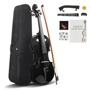 Glarry 4/4 Acoustic Violin Full Size Case Bow Rosin Black With Case - Picture 1 of 6