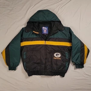 Vintage Pro Player Green Bay Packers NFL Football Jacke Kapuze Puffer Mantel Gr. XL  - Bild 1 von 22