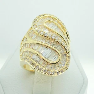 R4518 Damen Modeschmuck Gelbgold Platte Versprechen Hochzeit Cluster Ring - Bild 1 von 8