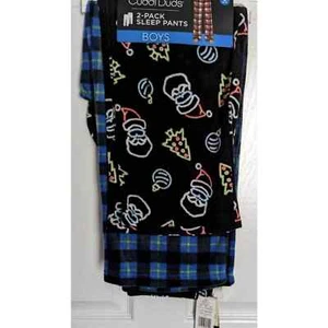 Cuddl Duds Boys 2 Pack Sleep Pants Santa Christmas Tree Plaid Sz 10/12 Large - Picture 1 of 5