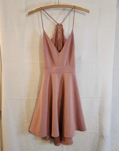 Laqueen Women's Junior's Dress -neck Lace Back Spaghetti Straps Pink Size Small - Picture 1 of 10