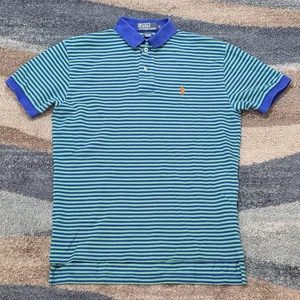 Polo Ralph Lauren Men’s S Green Blue Striped Polo Shirt Classic Fit Orange Pony  - Picture 1 of 5