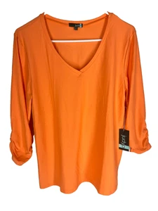 Top JUDY P Grande Naranja Cuello en V Manga Acanalada UPF 50+ Suave Hecho en EE. UU. NUEVO CON ETIQUETAS - Imagen 1 de 7
